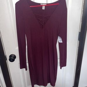 Charlotte Russe Medium Burgundy Long Sleeve Dress
